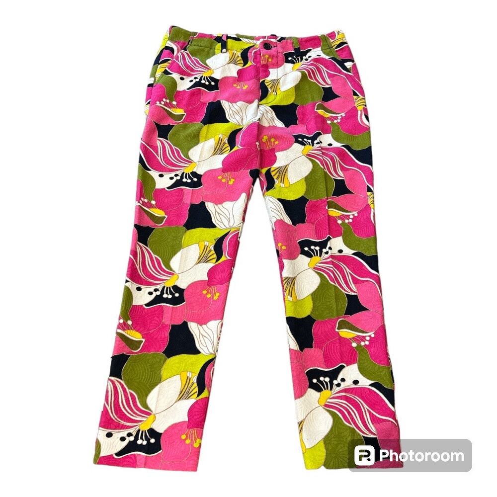 Trina Turk Pink Floral Print Wide-Leg Pants